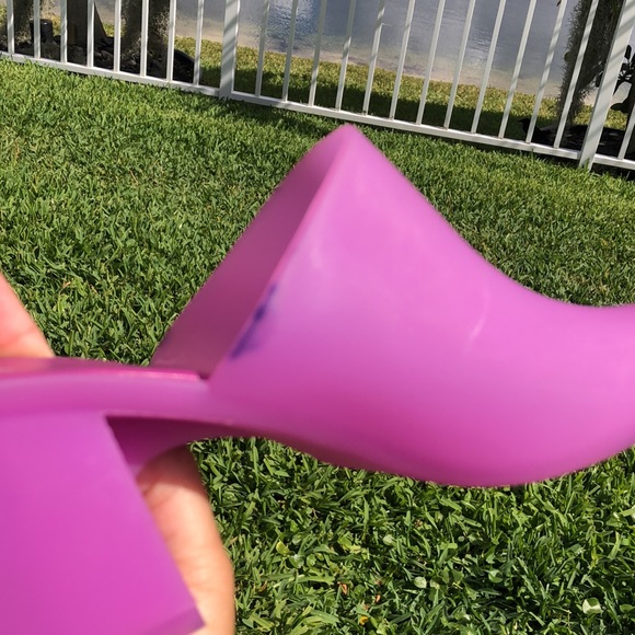 JEFFREY CAMPBELL PETRA PURPLE BLOCK HEEL PEEP TOE JELLY SANDALS SIZE 7 - Picture 7 of 12